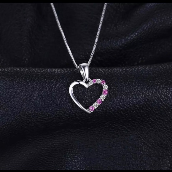 - New 💗Heart Created Pink Sapphire Pendant 925 Sterling Silver Pendant Nec… - Picture 3 of 15